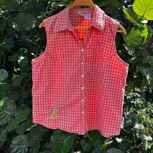 Vtg Looney Tunes Tweety Bird sleeveless plaid button down top